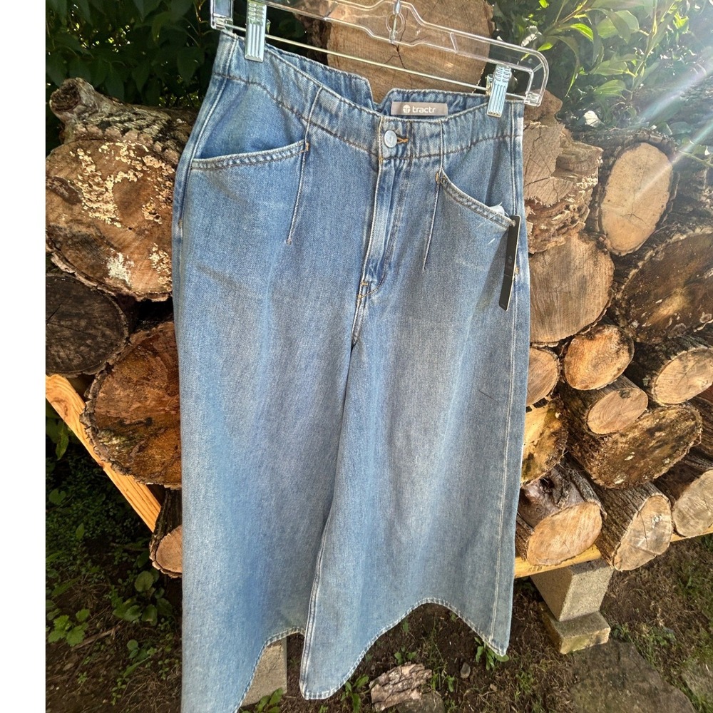 Tractr Mega Wide Leg Denim Culotte Jeans Back Buckle Sample Y2K Cottagecore Chic